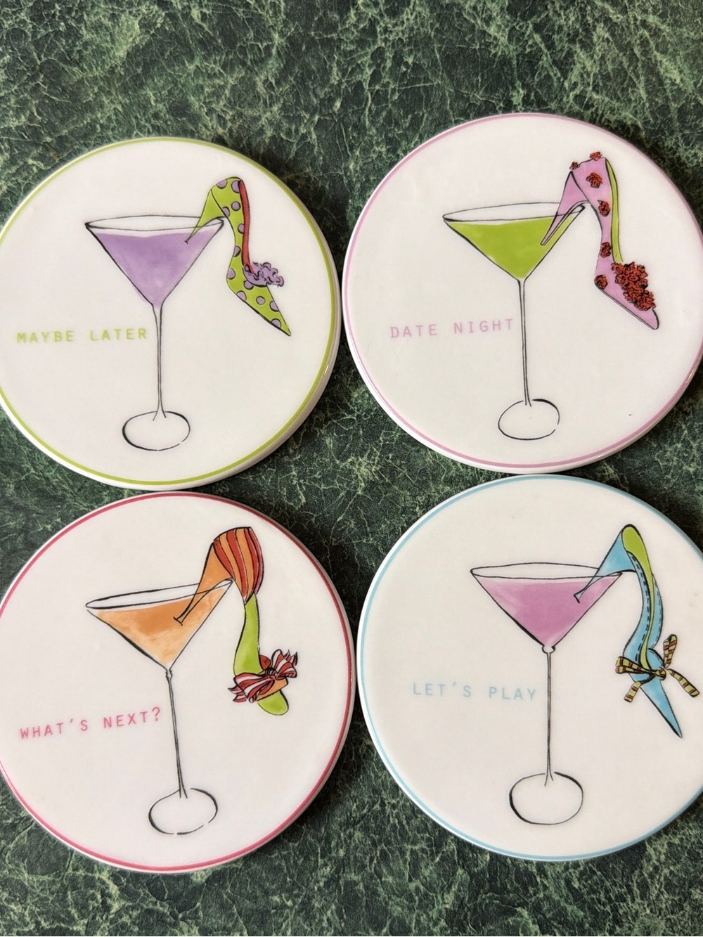 Set of 4 Cocktail Ceramic Coasters